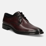 Men's Bugatti derby red leather shoes with a pointed toe and plain toe featuring a stacked heel , a leather outsole , and laces fastening.