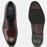 Men's Bugatti derby red leather shoes with a pointed toe and plain toe featuring a stacked heel , a leather outsole , and laces fastening.