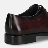 Men's Bugatti derby red leather shoes with a pointed toe and plain toe featuring a stacked heel , a leather outsole , and laces fastening.