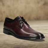 Men's Bugatti derby red leather shoes with a pointed toe and plain toe featuring a stacked heel , a leather outsole , and laces fastening.