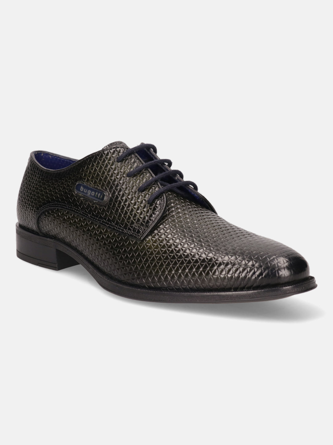 A green Men's bugatti Derby featuring a pointed plain toe, moulded  heel. Made from premium genuine leather with a durable tr outsole, this laces design offers both style and comfort.
