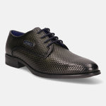 A green Men's bugatti Derby featuring a pointed plain toe, moulded  heel. Made from premium genuine leather with a durable tr outsole, this laces design offers both style and comfort.