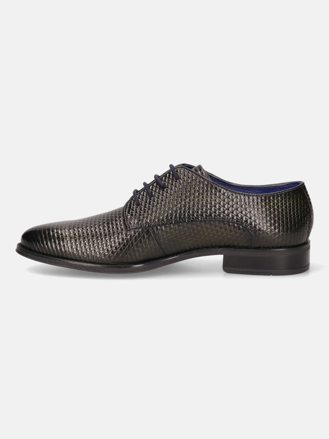 A green Men's bugatti Derby featuring a pointed plain toe, moulded  heel. Made from premium genuine leather with a durable tr outsole, this laces design offers both style and comfort.