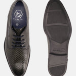 A green Men's bugatti Derby featuring a pointed plain toe, moulded  heel. Made from premium genuine leather with a durable tr outsole, this laces design offers both style and comfort.