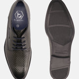 A green Men's bugatti Derby featuring a pointed plain toe, moulded  heel. Made from premium genuine leather with a durable tr outsole, this laces design offers both style and comfort.