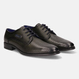 A green Men's bugatti Derby featuring a pointed plain toe, moulded  heel. Made from premium genuine leather with a durable tr outsole, this laces design offers both style and comfort.