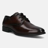 A brown Men's bugatti Derby featuring a pointed toe plain toe, stacked heel. Made from premium genuine leather with a durable tpr outsole, this laces design offers both style and comfort.