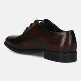 A brown Men's bugatti Derby featuring a pointed toe plain toe, stacked heel. Made from premium genuine leather with a durable tpr outsole, this laces design offers both style and comfort.