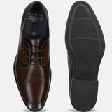 A brown Men's bugatti Derby featuring a pointed toe plain toe, stacked heel. Made from premium genuine leather with a durable tpr outsole, this laces design offers both style and comfort.