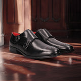 bugatti Zavinio Black Premium Leather Comfort Monk Shoes