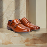 bugatti Zavinio Cognac Premium Leather Comfort Monk Shoes