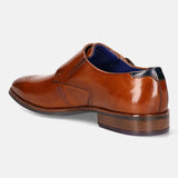 A cognac Men's bugatti Monk Shoe featuring a pointed plain toe, moulded heel. Made from premium genuine leather with a durable tr outsole, this slip-on design offers both style and comfort.