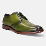 A green Men's bugatti Derby featuring a chisel wing tip, stacked heel. Made from premium genuine leather with a durable leather outsole, this laces design offers both style and comfort.