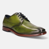 A green Men's bugatti Derby featuring a chisel wing tip, stacked heel. Made from premium genuine leather with a durable leather outsole, this laces design offers both style and comfort.