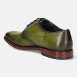 A green Men's bugatti Derby featuring a chisel wing tip, stacked heel. Made from premium genuine leather with a durable leather outsole, this laces design offers both style and comfort.