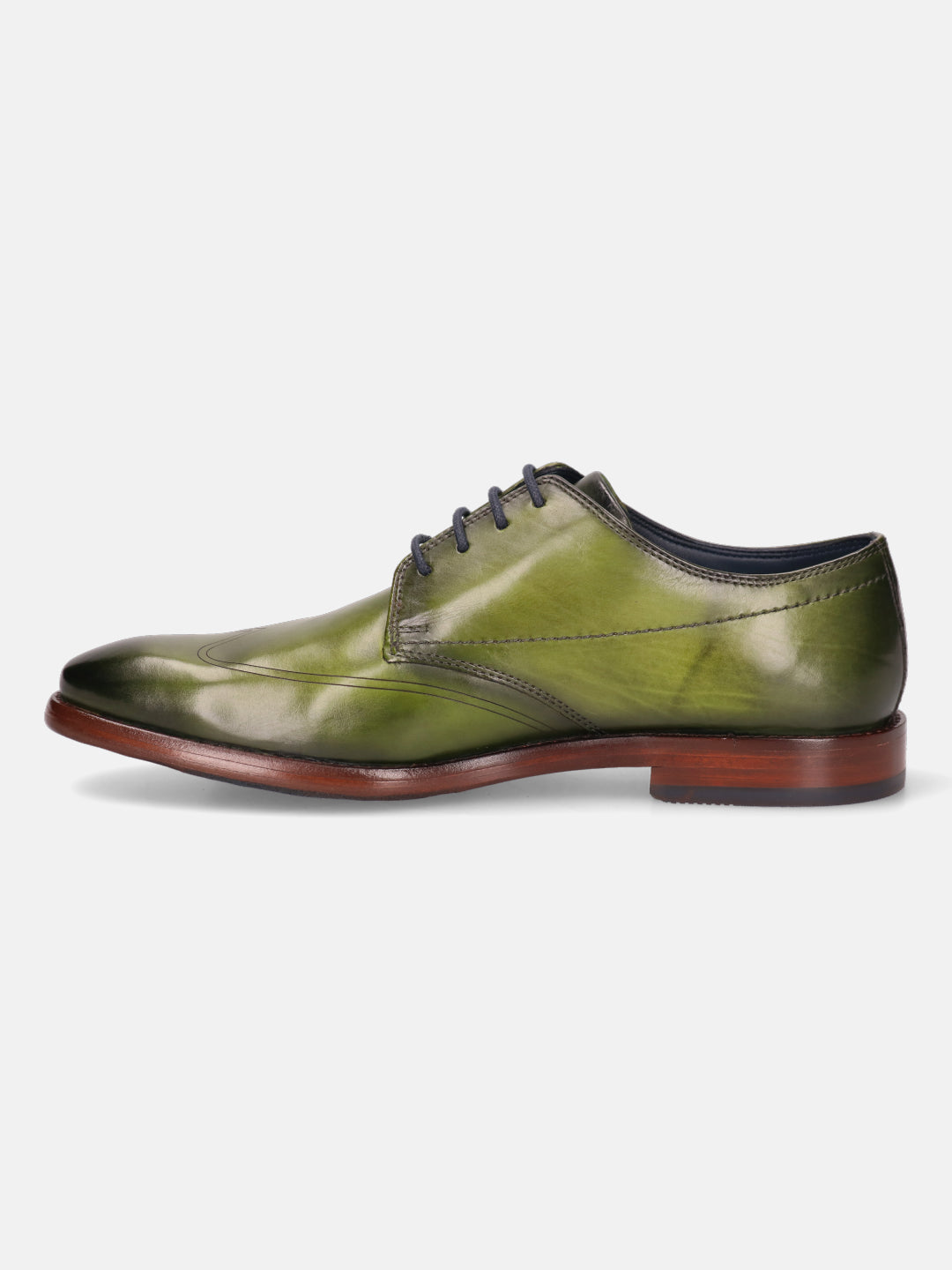 A green Men's bugatti Derby featuring a chisel wing tip, stacked heel. Made from premium genuine leather with a durable leather outsole, this laces design offers both style and comfort.