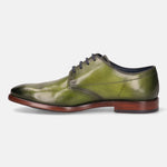 A green Men's bugatti Derby featuring a chisel wing tip, stacked heel. Made from premium genuine leather with a durable leather outsole, this laces design offers both style and comfort.