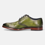 A green Men's bugatti Derby featuring a chisel wing tip, stacked heel. Made from premium genuine leather with a durable leather outsole, this laces design offers both style and comfort.