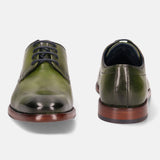 A green Men's bugatti Derby featuring a chisel wing tip, stacked heel. Made from premium genuine leather with a durable leather outsole, this laces design offers both style and comfort.