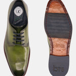 A green Men's bugatti Derby featuring a chisel wing tip, stacked heel. Made from premium genuine leather with a durable leather outsole, this laces design offers both style and comfort.