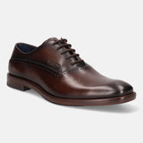 A grey Men's bugatti Oxford featuring a chisel toe plain toe, stacked heel. Made from premium genuine leather with a durable leather outsole, this laces design offers both style and comfort.