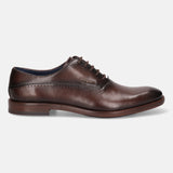 A grey Men's bugatti Oxford featuring a chisel toe plain toe, stacked heel. Made from premium genuine leather with a durable leather outsole, this laces design offers both style and comfort.