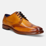 A yellow Men's bugatti Derby featuring a chisel wing tip, stacked heel. Made from premium genuine leather with a durable leather outsole, this laces design offers both style and comfort.