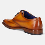 A yellow Men's bugatti Derby featuring a chisel wing tip, stacked heel. Made from premium genuine leather with a durable leather outsole, this laces design offers both style and comfort.