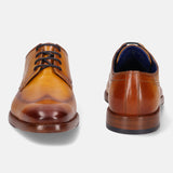 A yellow Men's bugatti Derby featuring a chisel wing tip, stacked heel. Made from premium genuine leather with a durable leather outsole, this laces design offers both style and comfort.