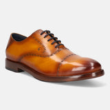A yellow Men's bugatti Oxford featuring a round cap toe, stacked heel. Made from premium genuine leather with a durable leather outsole, this laces design offers both style and comfort.