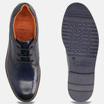 Men's Bugatti derby blue leather shoes with a round toe and plain toe featuring a stacked heel , a eva outsole , and laces fastening.