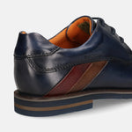 Men's Bugatti derby blue leather shoes with a round toe and plain toe featuring a stacked heel , a eva outsole , and laces fastening.
