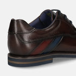 Men's Bugatti derby brown leather shoes with a round toe and plain toe featuring a stacked heel , a eva outsole , and laces fastening.