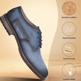 A blue Men's bugatti Derby featuring a round plain toe, moulded  heel, and a wide fit. Made from premium genuine leather with a durable tr outsole, this laces design offers both style and comfort.