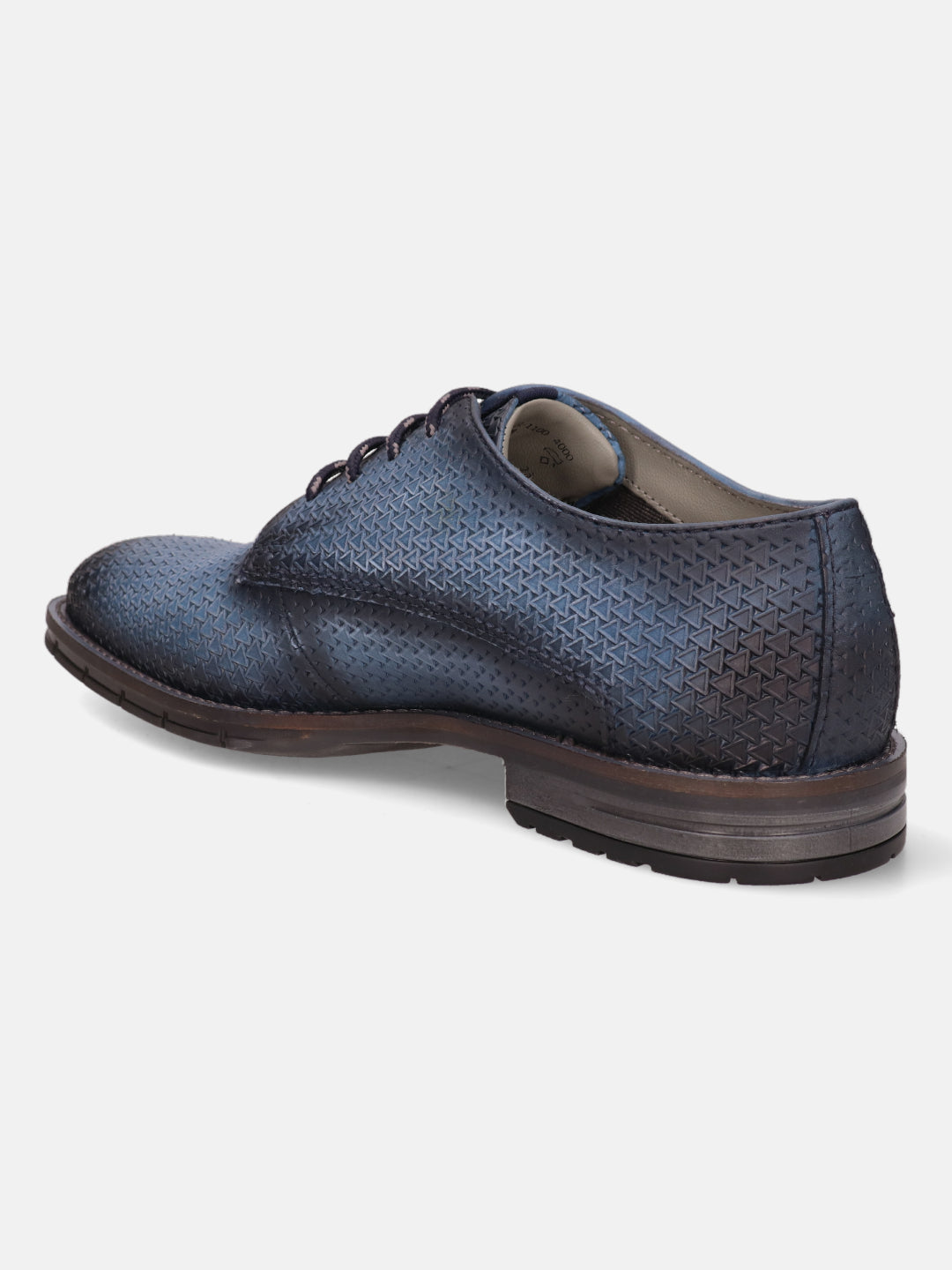 A blue Men's bugatti Derby featuring a round plain toe, moulded  heel, and a wide fit. Made from premium genuine leather with a durable tr outsole, this laces design offers both style and comfort.