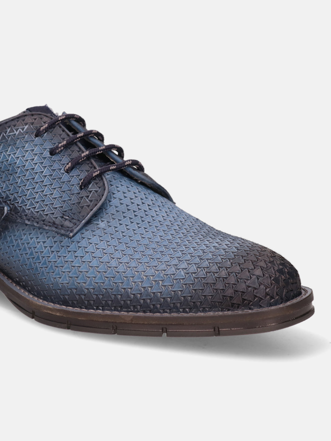 A blue Men's bugatti Derby featuring a round plain toe, moulded  heel, and a wide fit. Made from premium genuine leather with a durable tr outsole, this laces design offers both style and comfort.