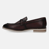 A grey Men's bugatti Bit Loafer featuring a round apron toe, stacked heel. Made from premium genuine leather with a durable eva outsole, this slip-on design offers both style and comfort.