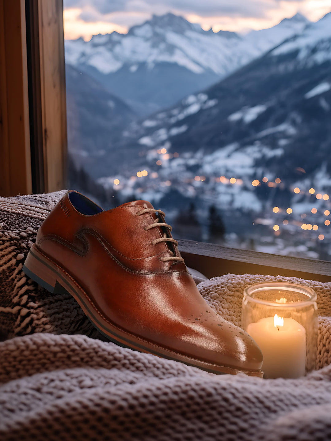 A cognac Men's bugatti Oxford featuring a almond toe medallion toe, stacked heel. Made from premium genuine leather with a durable leather outsole, this laces design offers both style and comfort.
