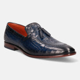 A blue Men's bugatti Tassel Loafers featuring a round toe plain toe, stacked heel. Made from premium genuine leather with a durable leather outsole, this slip-on design offers both style and comfort.