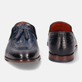 A blue Men's bugatti Tassel Loafers featuring a round toe plain toe, stacked heel. Made from premium genuine leather with a durable leather outsole, this slip-on design offers both style and comfort.