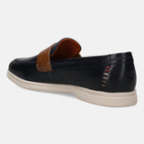 A blue Men's bugatti Loafers featuring a round apron toe, zero heels heel. Made from premium genuine leather with a durable tpr outsole, this slip-on design offers both style and comfort.