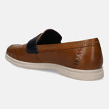 A cognac Men's bugatti Loafers featuring a round apron toe, zero heels heel. Made from premium genuine leather with a durable tpr outsole, this slip-on design offers both style and comfort.