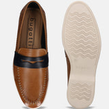 A cognac Men's bugatti Loafers featuring a round apron toe, zero heels heel. Made from premium genuine leather with a durable tpr outsole, this slip-on design offers both style and comfort.