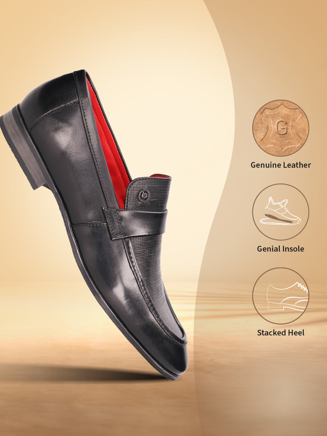 A black Men's bugatti Penny Loafer featuring a round apron toe, moulded  heel. Made from premium genuine leather with a durable high quality synthetic outsole, this slip-on design offers both style and comfort.