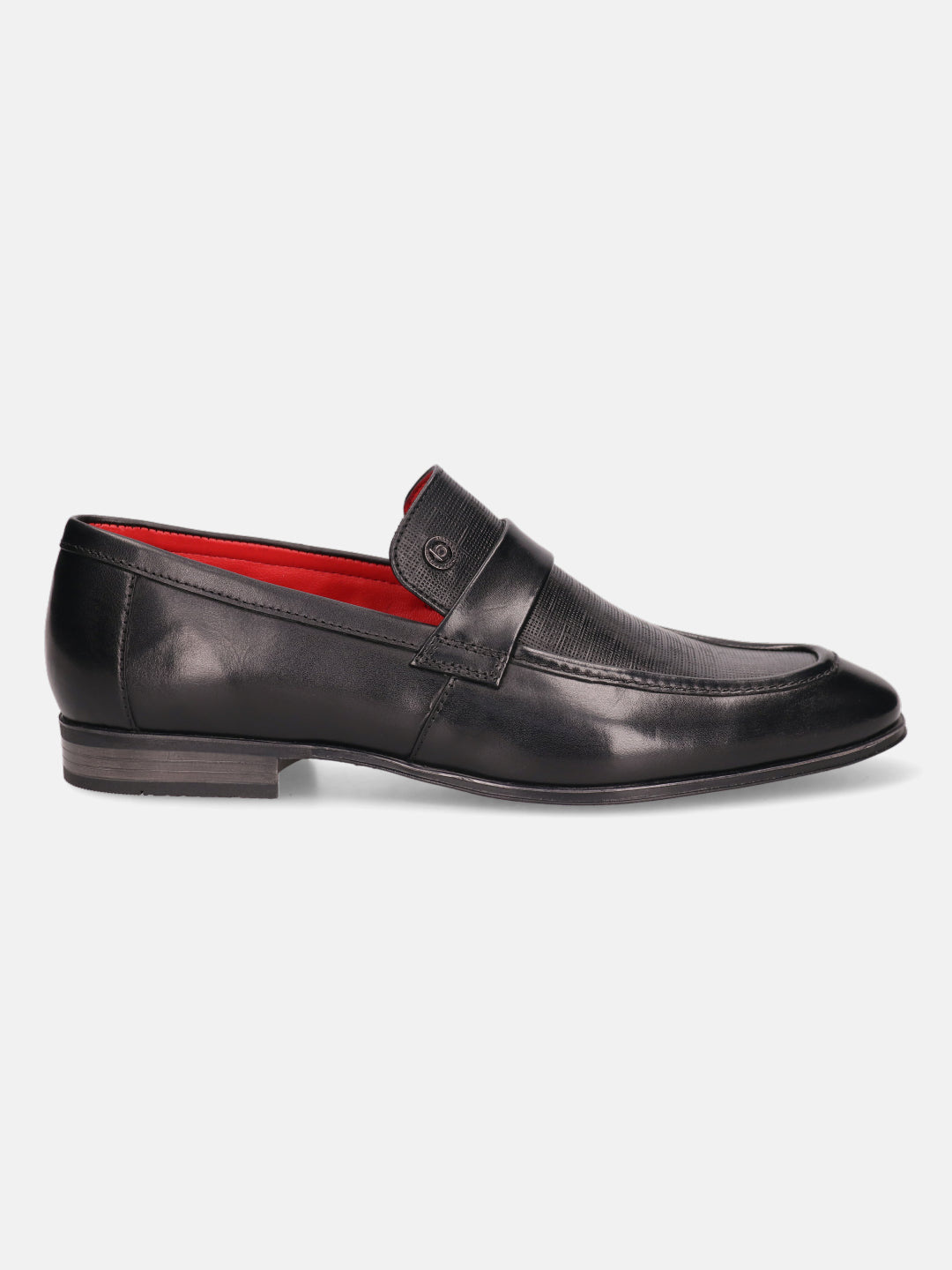A black Men's bugatti Penny Loafer featuring a round apron toe, moulded  heel. Made from premium genuine leather with a durable high quality synthetic outsole, this slip-on design offers both style and comfort.