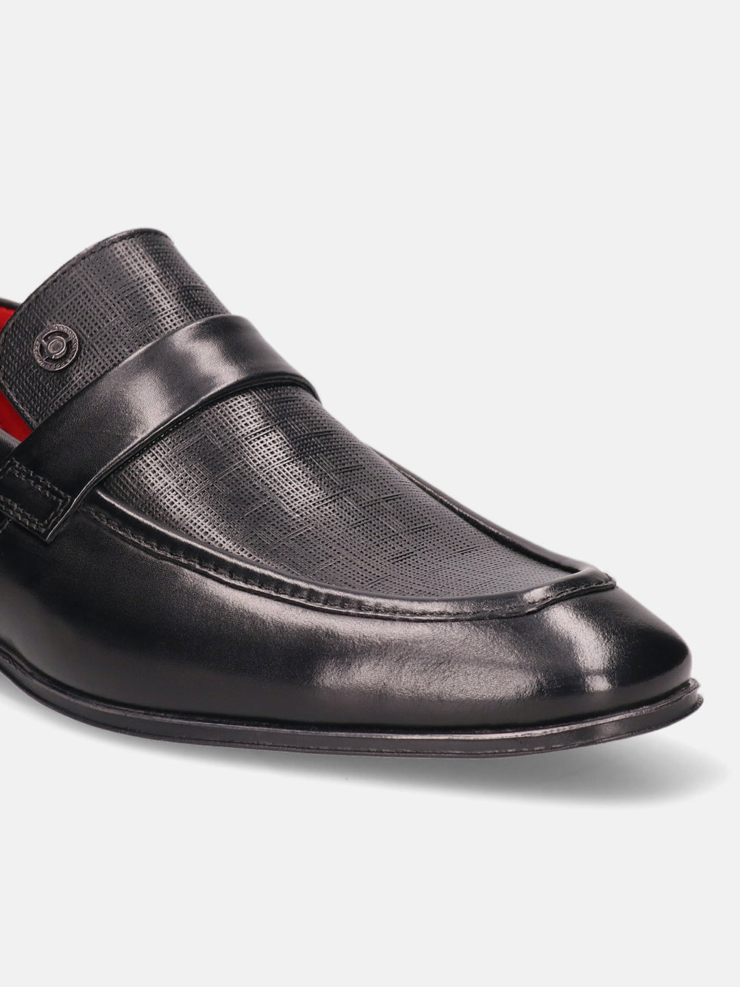 A black Men's bugatti Penny Loafer featuring a round apron toe, moulded  heel. Made from premium genuine leather with a durable high quality synthetic outsole, this slip-on design offers both style and comfort.