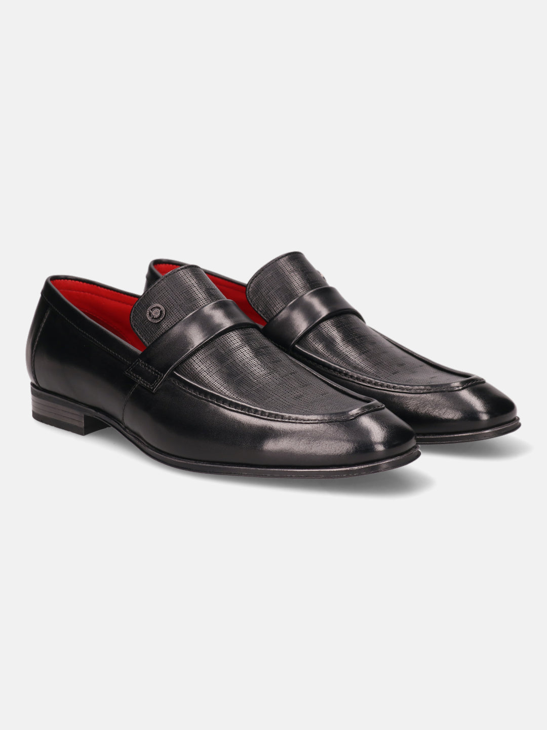 A black Men's bugatti Penny Loafer featuring a round apron toe, moulded  heel. Made from premium genuine leather with a durable high quality synthetic outsole, this slip-on design offers both style and comfort.