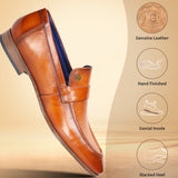 A yellow Men's bugatti Penny Loafer featuring a round apron toe, moulded  heel. Made from premium genuine leather with a durable high quality synthetic outsole, this slip-on design offers both style and comfort.