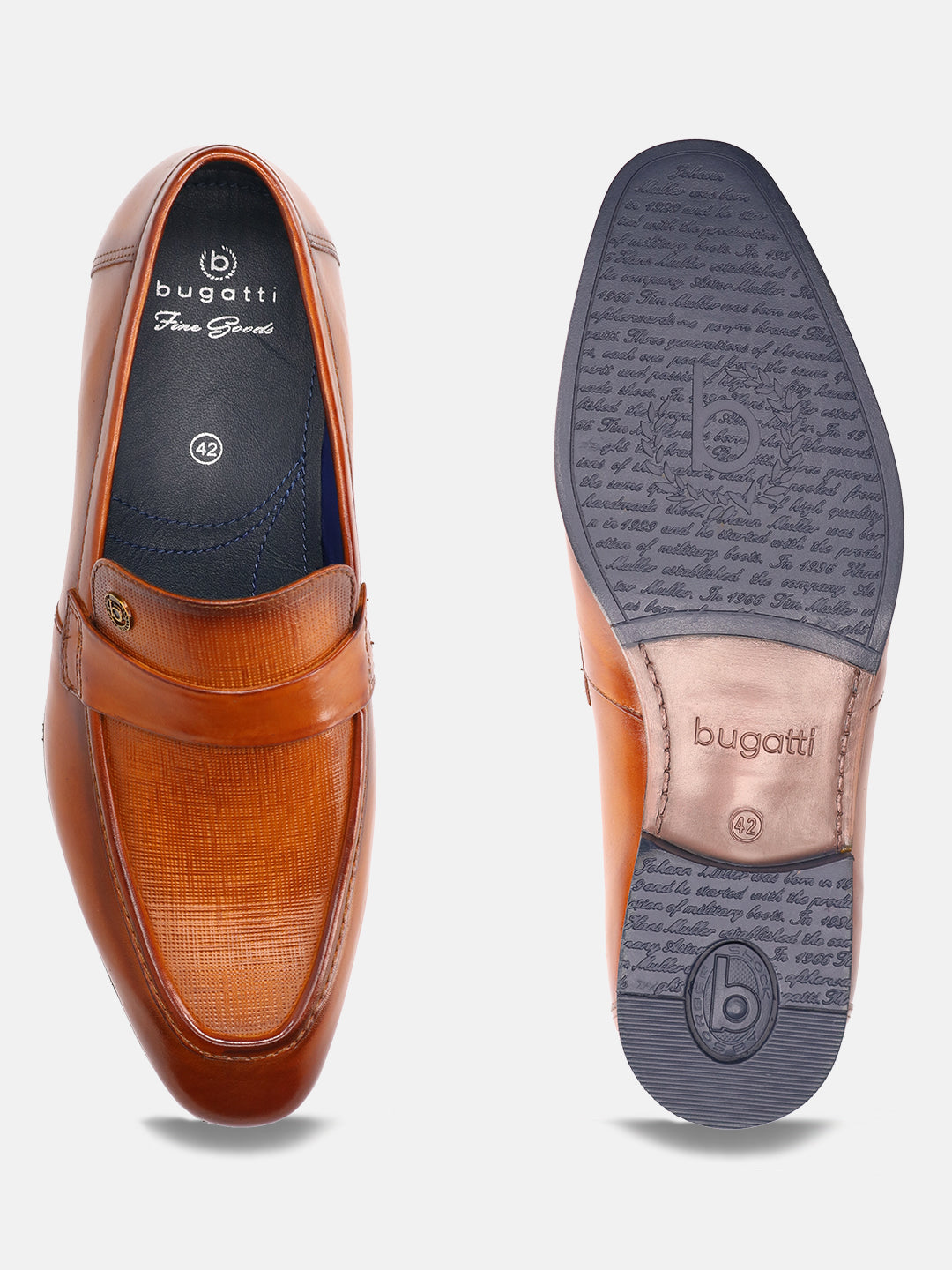 A yellow Men's bugatti Penny Loafer featuring a round apron toe, moulded  heel. Made from premium genuine leather with a durable high quality synthetic outsole, this slip-on design offers both style and comfort.