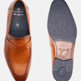 A yellow Men's bugatti Penny Loafer featuring a round apron toe, moulded  heel. Made from premium genuine leather with a durable high quality synthetic outsole, this slip-on design offers both style and comfort.